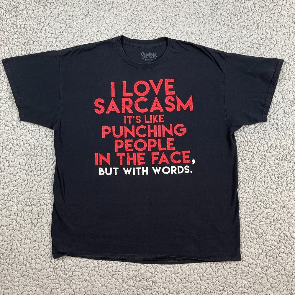 Spencer's Sarcasm Humor Shirt Mens XL Black Punching Faces Short Sleeve